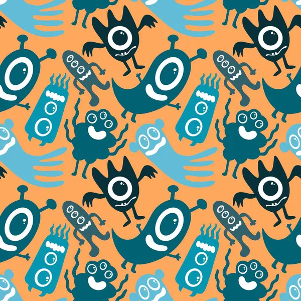 stock image Halloween cartoon monsters seamless aliens pattern for wrapping paper and fabrics and kids clothes print and festive packaging and fashion accessories and school notebooks. High quality photo