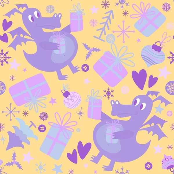 Yeni yıl ejderhaları, Noel dinozor desenli ambalajsız ambalajsız Noel dinozor desenleri ve çocuk kıyafetleri baskısı, şenlikli ambalajlar, kumaşlar ve Noel aksesuarları. Yüksek kaliteli illüstrasyon