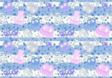 Sonbahar çizgi filmi hasat mevsimi Cadılar Bayramı meyve canavarları. Kağıt, kumaş, çarşaf ve çocuk giysileri baskısı ve hediye paketi için vampir deseni. Yüksek kaliteli illüstrasyon