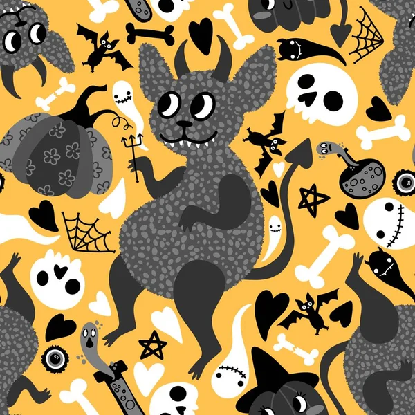 Cartoni Animati Mostri Halloween Diavoli Senza Soluzione Continuità Zucche Animali — Foto Stock