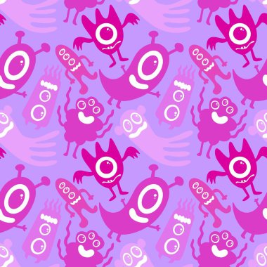 Cadılar Bayramı çizgi roman canavarları kağıt, kumaş, çocuk giysisi baskısı, şenlikli ambalajlar, moda aksesuarları ve okul defterleri için kusursuz uzaylı desenleri. Yüksek kalite fotoğraf