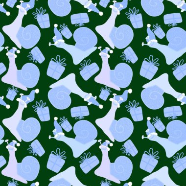 Çizgi filmlerdeki hayvanlar, kumaşlar ve çarşaflar için Noel sümüklü böcekleri, ambalaj kağıtları, çocuk giysileri baskısı, hediye kutusu aksesuarları ve şenlik ambalajları. Yüksek kaliteli illüstrasyon