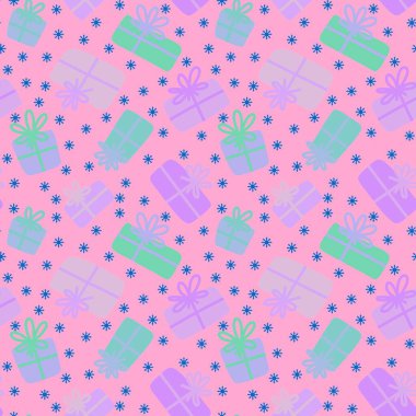 Paket kağıdı, kumaş, çarşaf, çocuk giysisi baskısı ve parti aksesuarları için mükemmel bir hediye kutusu deseni. Yüksek kaliteli illüstrasyon