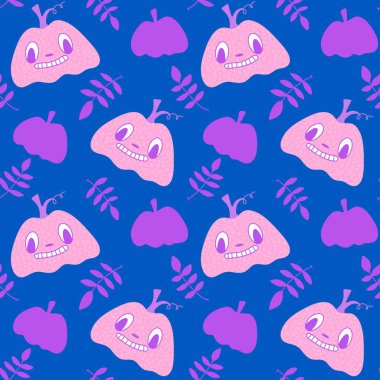 Karikatür sonbaharı sebzesiz Cadılar Bayramı balkabağı desenli kağıt, kumaş, çocuk giysileri baskısı, şenlikli ambalaj ve aksesuarlar. Yüksek kaliteli illüstrasyon