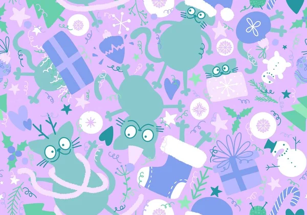 Noel hayvanları kusursuz kediler, hediye kutuları, ağaç ve oyuncak desenleri kağıt ve kumaşlar, çocuk giysileri baskısı, yeni yıl ambalajları ve şenlikli aksesuarlar. Yüksek kaliteli illüstrasyon