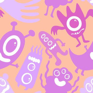 Cadılar Bayramı çizgi roman canavarları kağıt, kumaş, çocuk giysisi baskısı, şenlikli ambalajlar, moda aksesuarları ve okul defterleri için kusursuz uzaylı desenleri. Yüksek kalite fotoğraf