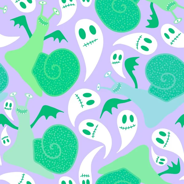 Cartoon Animals Halloween Seamless Snails Pattern Fabrics Linens Wrapping Paper — Stock Photo, Image