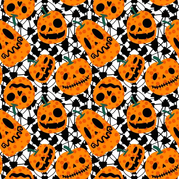 Őszi Betakarítás Zökkenőmentes Rajzfilm Sütőtök Halloween Minta Csomagolására Papír Szövetek — Stock Fotó