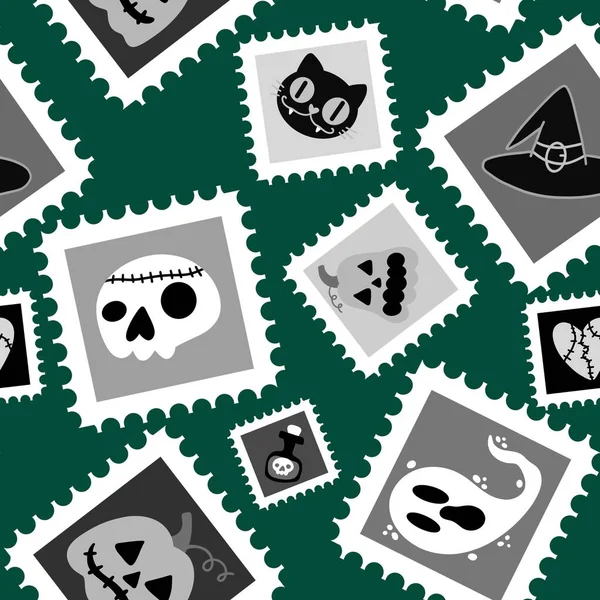 Briefmarken Cartoon Nahtlose Halloween Kürbisse Und Geist Und Gift Und — Stockfoto
