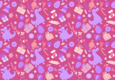 Cartoon dinosaur monsters seamless dragon pattern for wrapping paper and Christmas gift box and kids clothes print and festive packaging and linens and fabrics. High quality illustration