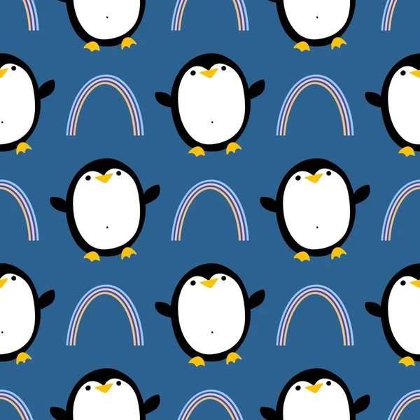 Animais Inverno Sem Costura Desenho Animado Padrão Pinguim Para Papel — Fotografia de Stock