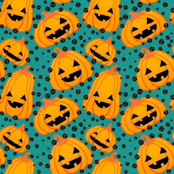Autumn Harvest Seamless Cartoon Pumpkins Halloween Pattern Wrapping Paper Fabrics — Stock Photo, Image
