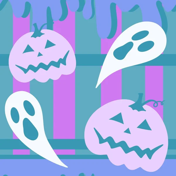 Cartoon Halloween Pumpkins Seamless Pattern Wrapping Paper Fabrics Kids Clothes — Fotografia de Stock