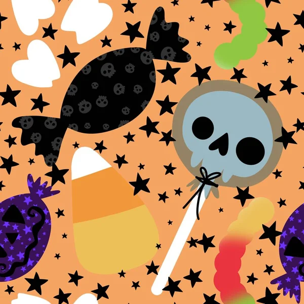 Cartoon Halloween Snoep Naadloze Schedels Lolly Patroon Voor Het Inpakken — Stockfoto