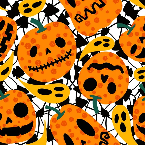 Autumn Harvest Seamless Cartoon Pumpkins Halloween Pattern Wrapping Paper Fabrics Stock Picture