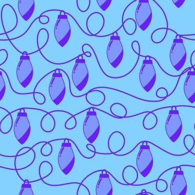 Noel için şenlikli aydınlatma ampulleri kusursuz desen ve ambalaj kağıdı ve kumaşlar ve çocuk giysileri baskısı ve mutfak aksesuarları ve ev dekorasyonu. Yüksek kaliteli illüstrasyon 