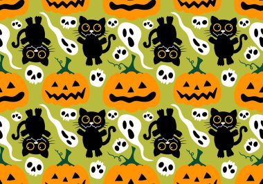 Cadılar Bayramı sonbaharı hasat mevsimi balkabağı deseni ambalaj kağıdı ve çocuk giysileri baskısı ve şenlikli ambalajlar, kumaşlar ve aksesuarlar. Yüksek kaliteli illüstrasyon