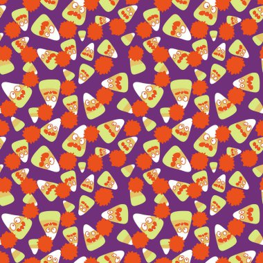 Cadılar Bayramı çizgi filmi şekersiz şeker canavar desenli ambalaj kağıdı, kumaş ve çocuk giysileri baskısı ve sonbahar aksesuarları ve şenlikli ambalajlar. Yüksek kaliteli illüstrasyon