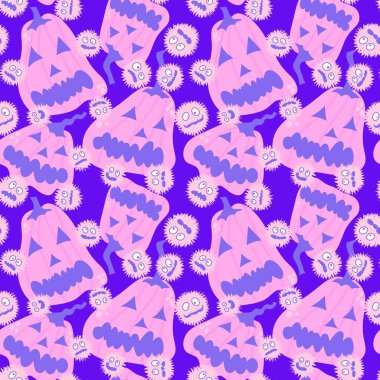 Cadılar Bayramı çizgi balkabakları. Güz hasat desenleri. Kağıt, kumaş, çocuk giysisi baskısı, şenlikli ambalaj ve aksesuarlar için. Yüksek kaliteli illüstrasyon