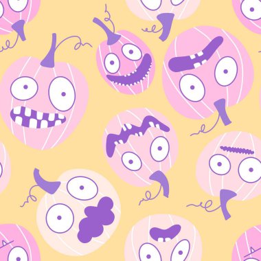 Sonbahar sebze hasadı kusursuz Cadılar Bayramı balkabağı deseni ambalaj kağıdı, kumaş ve çocuk giysileri baskısı ve mutfak ve bayram ambalajı ve moda tekstili. Yüksek kaliteli illüstrasyon