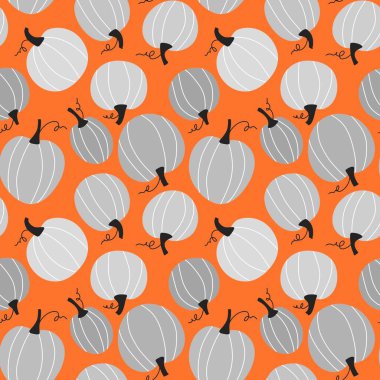 Sonbahar sebze hasadı kusursuz Cadılar Bayramı balkabağı deseni ambalaj kağıdı, kumaş ve çocuk giysileri baskısı ve mutfak ve bayram ambalajı ve moda tekstili. Yüksek kaliteli illüstrasyon