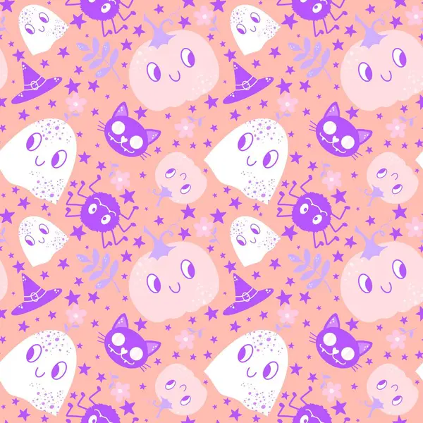 Cartoon Halloween Seamless Pumpkins Ghost Pattern Wrapping Paper Fabrics Kids Royalty Free Stock Images