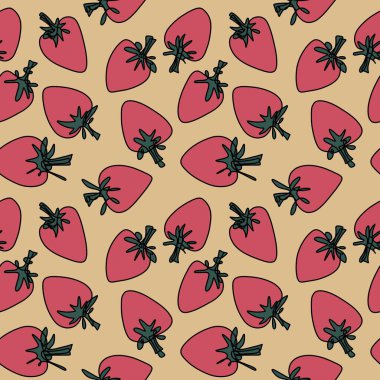 Kağıt ve kumaşlar ve çocuk giysileri baskısı, şenlik ambalajları ve mutfak aksesuarları için dikişsiz çilek deseni. Yüksek kaliteli illüstrasyon