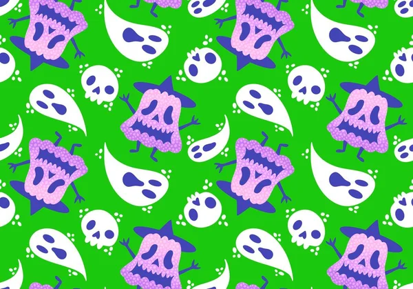 Otoño Dibujos Animados Cosecha Verduras Sin Costuras Calabazas Halloween Patrón — Foto de Stock