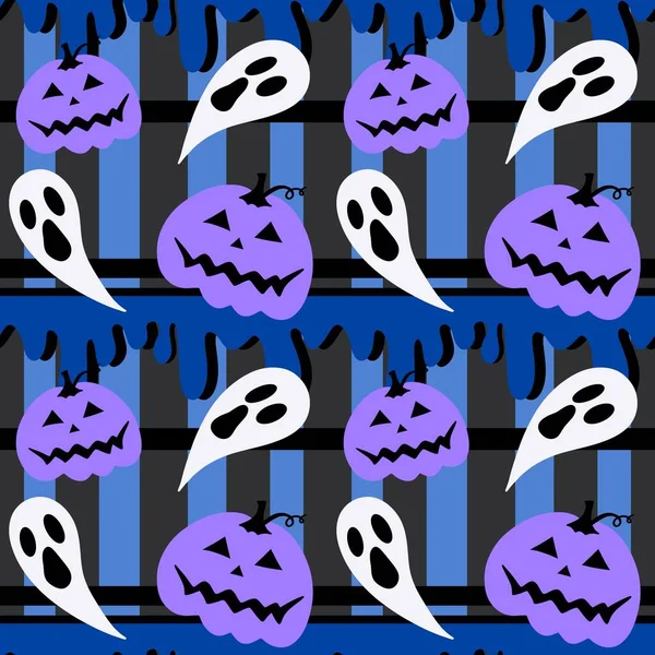 Cartoon Halloween Pumpkins Seamless Pattern Wrapping Paper Fabrics Kids Clothes — 스톡 사진