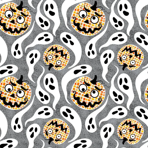 Podzimní Sklizeň Bezešvé Halloween Mozaika Dýně Vzor Pro Balení Papíru — Stock fotografie