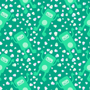 Sonbahar çizgi filmi yeti, kağıt, kumaş, çocuk giysisi baskısı, kış ambalajı ve aksesuarları için dikişsiz meşe palamudu deseni. Yüksek kaliteli illüstrasyon