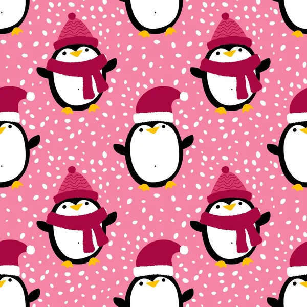 Winter Animals Seamless Cartoon Penguin Pattern Wrapping Paper Kids Clothes Stock Photo