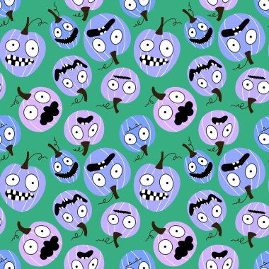 Sonbahar sebze hasadı kusursuz Cadılar Bayramı balkabağı deseni ambalaj kağıdı, kumaş ve çocuk giysileri baskısı ve mutfak ve bayram ambalajı ve moda tekstili. Yüksek kaliteli illüstrasyon