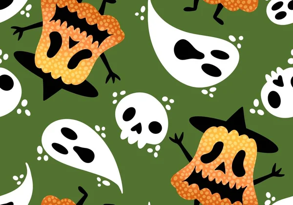 Φθινόπωρο Καρτούν Συγκομιδή Λαχανικών Απρόσκοπτη Κολοκύθες Απόκριες Και Μοτίβο Φάντασμα — Φωτογραφία Αρχείου