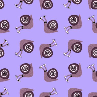 Çizgi filmlerdeki hayvanlar kumaşlar ve ambalaj kağıtları için sümüksüz salyangoz desenleri ve çocuk giysileri baskısı ve şenlikli ambalajlar ve anaokulu aksesuarları. Yüksek kaliteli illüstrasyon