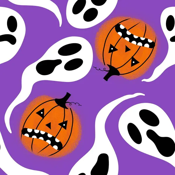 Cartoni Animati Autunno Verdura Senza Cuciture Modello Zucche Halloween Avvolgere — Foto Stock