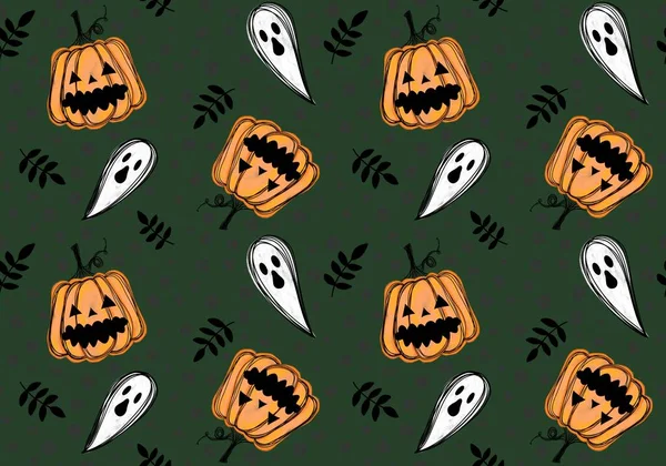 Herfst Cartoon Oogst Groente Naadloze Halloween Pompoenen Spook Patroon Voor — Stockfoto