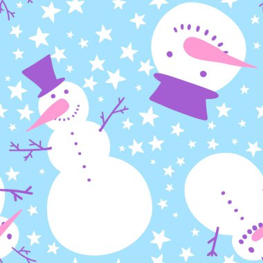 Noel kardan adam kardan adam kusursuz buz, şapka ve havuç desenli ambalaj kâğıdı, kumaş ve çocuk giysileri baskısı, şenlikli ambalajlar ve yeni yıl aksesuarları. Yüksek kaliteli illüstrasyon