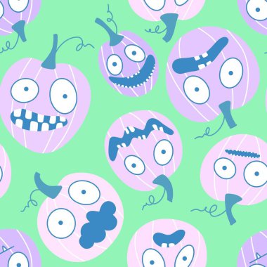 Sonbahar sebze hasadı kusursuz Cadılar Bayramı balkabağı deseni ambalaj kağıdı, kumaş ve çocuk giysileri baskısı ve mutfak ve bayram ambalajı ve moda tekstili. Yüksek kaliteli illüstrasyon