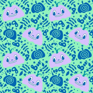 Karikatür sonbaharı sebzesiz Cadılar Bayramı balkabağı desenli kağıt, kumaş, çocuk giysileri baskısı, şenlikli ambalaj ve aksesuarlar. Yüksek kaliteli illüstrasyon