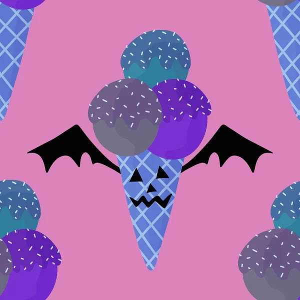 Halloween Monsters Cartoon Seamless Ice Cream Pattern Wrapping Paper Fabrics — Stock Photo, Image