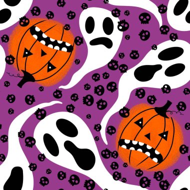 Karikatür sonbaharı sebzesiz Cadılar Bayramı balkabağı desenli kağıt, kumaş ve çocuk giysileri baskısı, moda tekstil ürünleri ve bayram ambalajı. Yüksek kaliteli illüstrasyon