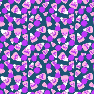 Cadılar Bayramı çizgi filmi şekersiz şeker canavar desenli ambalaj kağıdı, kumaş ve çocuk giysileri baskısı ve sonbahar aksesuarları ve şenlikli ambalajlar. Yüksek kaliteli illüstrasyon