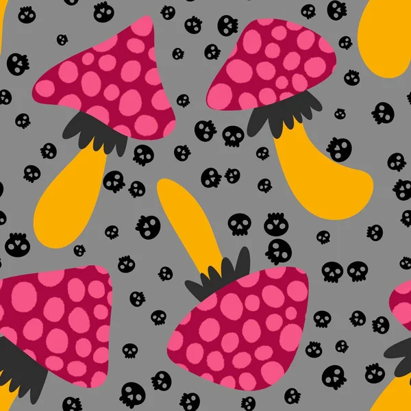 Autumn Harvest Seamless Cartoon Polka Dots Mushrooms Pattern Wrapping Paper — Stock Photo, Image