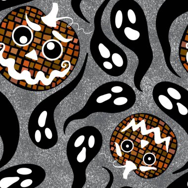 Sonbahar hasadı kusursuz Cadılar Bayramı mozaik balkabağı desenleri kağıt ve kumaşlar ve çocuk giysileri baskısı ve mutfak tekstili ve şenlikli ambalaj. Yüksek kaliteli illüstrasyon