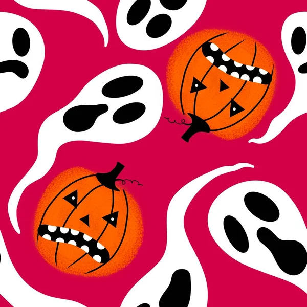 Patrón Calabazas Halloween Sin Costuras Verduras Otoño Dibujos Animados Para —  Fotos de Stock