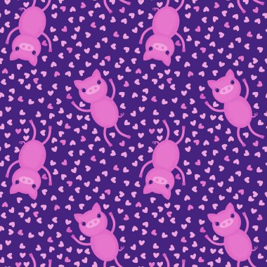 Çizgi filmlerdeki kusursuz domuz desenleri kağıt, kumaş, çocuk giysisi baskıları, şenlikli aksesuarlar ve ambalajlar için. Yüksek kaliteli illüstrasyon