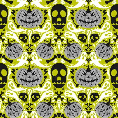 Sonbahar sebze hasadı kusursuz Cadılar Bayramı balkabağı deseni ambalaj kağıdı, kumaş ve çocuk giysileri baskısı ve mutfak ve bayram ambalajı ve moda tekstili. Yüksek kaliteli illüstrasyon