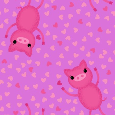 Çizgi filmlerdeki kusursuz domuz desenleri kağıt, kumaş, çocuk giysisi baskıları, şenlikli aksesuarlar ve ambalajlar için. Yüksek kaliteli illüstrasyon