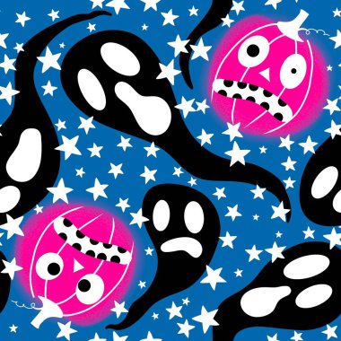 Karikatür sonbaharı sebzesiz Cadılar Bayramı balkabağı desenli kağıt, kumaş ve çocuk giysileri baskısı, moda tekstil ürünleri ve bayram ambalajı. Yüksek kaliteli illüstrasyon